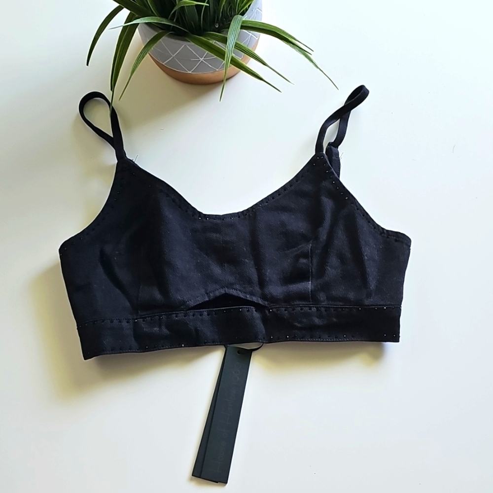NWT House Of Harlow Black Denim Women's Crop Top